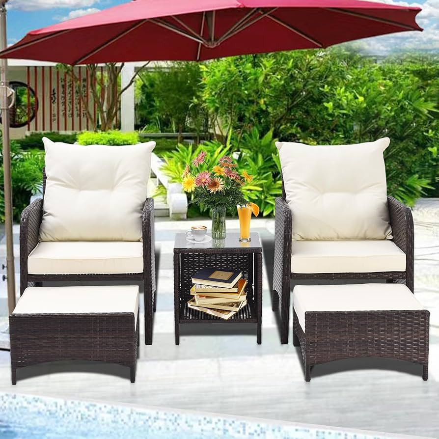 5 Pieces Wicker Patio Furniture Sets, PE Rattan Outdoor Table and Chairs Conversation Set, Outsid... | Amazon (US)
