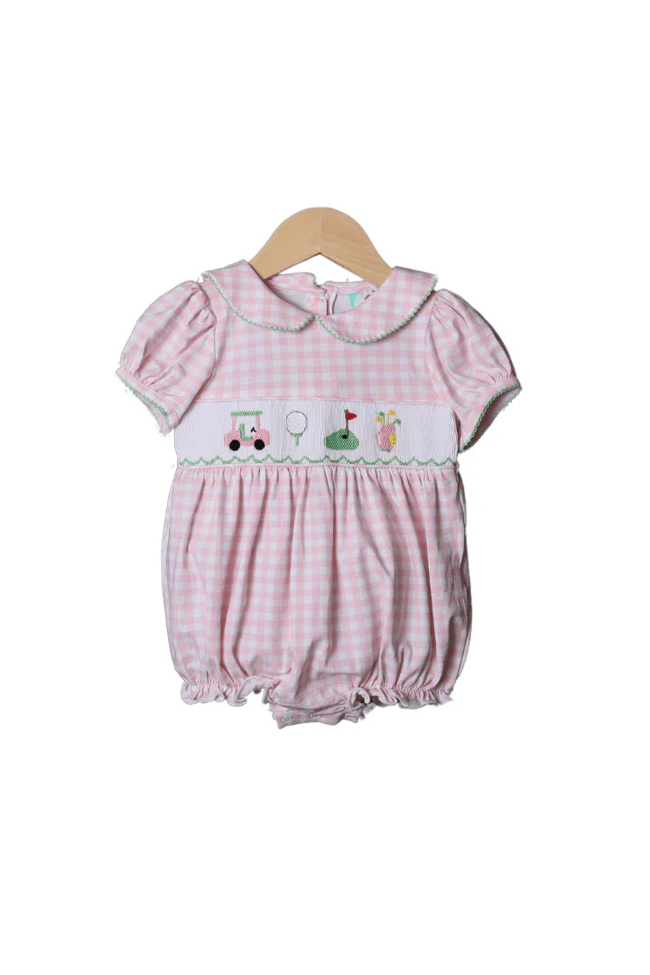 Smocked Pink Gingham Golf Bubble | The Smocked Flamingo
