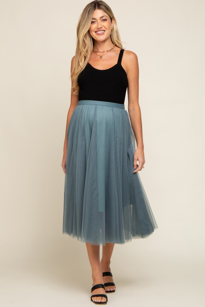 Teal Tulle Maternity Midi Skirt | PinkBlush Maternity