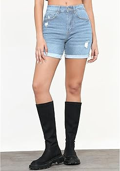 LookbookStore Jean Shorts Womens Stretchy High Waisted Ripped Denim Shorts with Pockets Trendy Di... | Amazon (US)