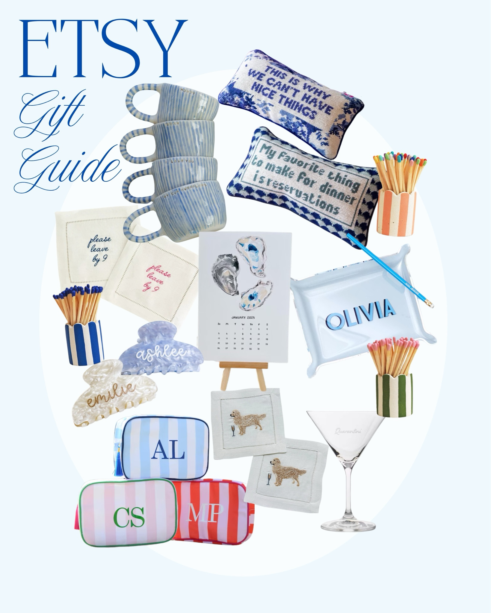 ETSY GIFT GUIDE 🍸🦪💙☕️🕯️✨

Shopping small is fun! 

#etsyfinds #giftguide #wishlist #giftsforher #ceramics #christmaslist #christmasgiftideas

#LTKSeasonal #LTKHoliday #LTKGiftGuide