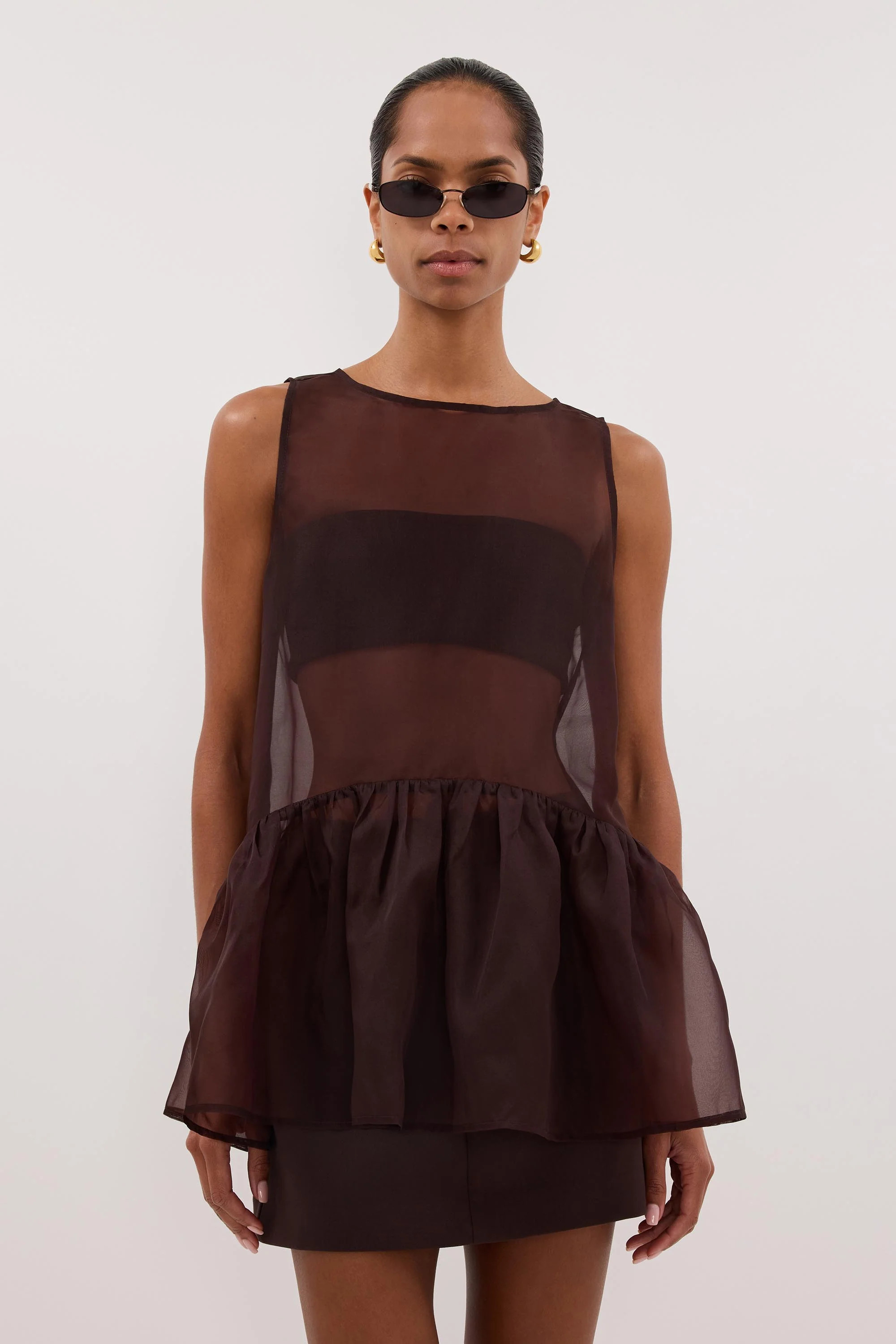SIAN DK CHOC ORGANZA DROP WAIST TOP | DISSH