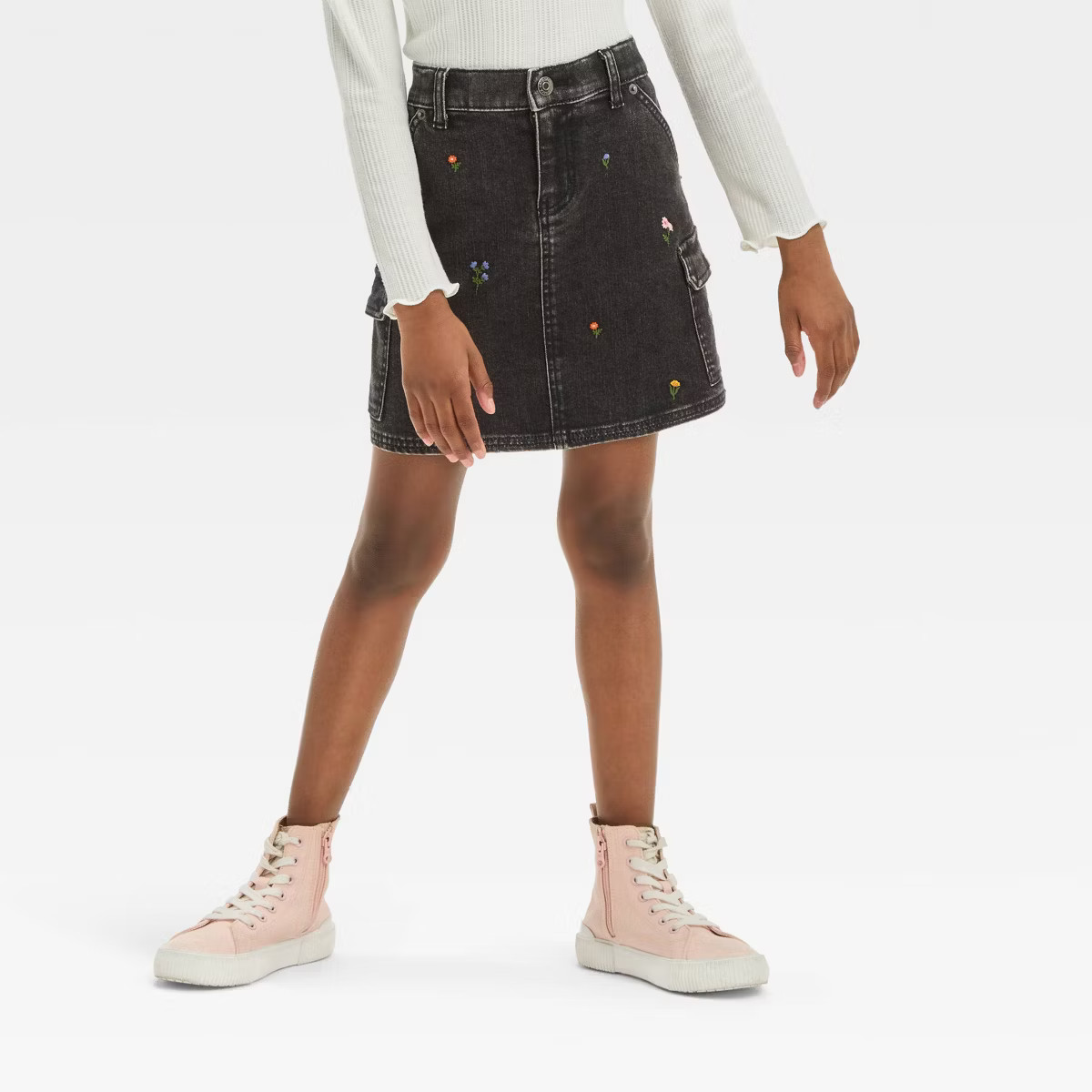 Girls' High-Rise Embroidered Floral Jeans Skirt - Cat & Jack™ Black M | Target