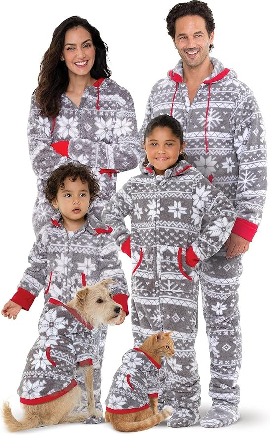 PajamaGram Family Pajamas Matching Sets - Nordic Fleece Christmas Onesie, Gray | Amazon (US)