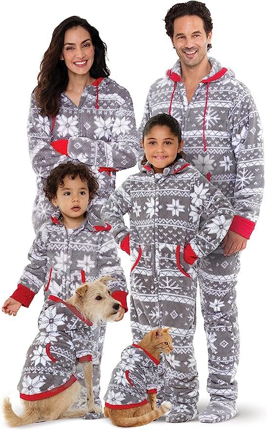 PajamaGram Family Pajamas Matching Sets - Nordic Fleece Christmas Onesie, Gray | Amazon (US)