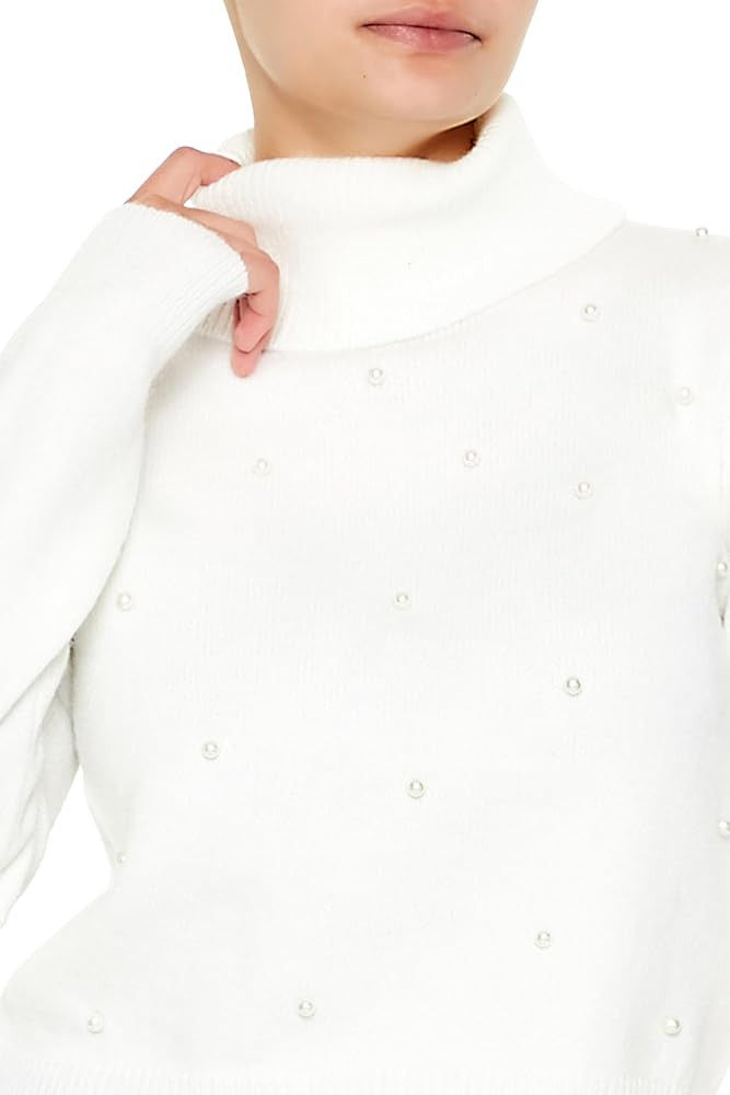 Forever 21 Women's Faux Pearl Turtleneck Sweater | Amazon (US)