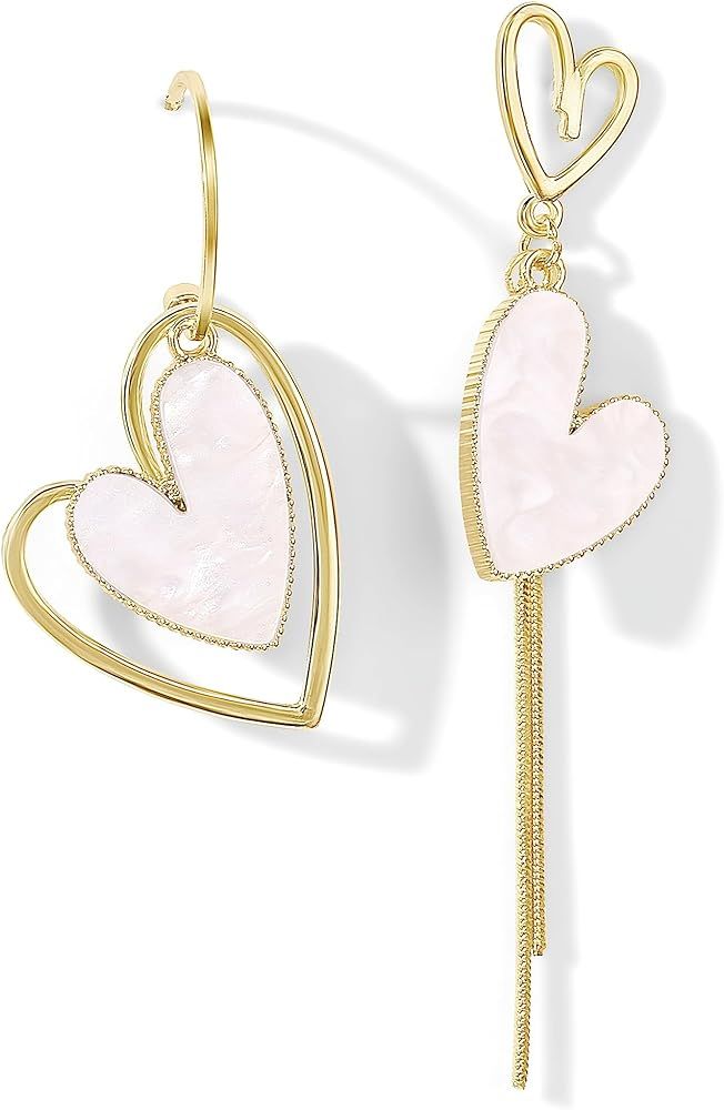 Asymmetrical Heart Earrings Heart Drop Earrings For Girls Heart Dangle Earrings For Women Valenti... | Amazon (US)