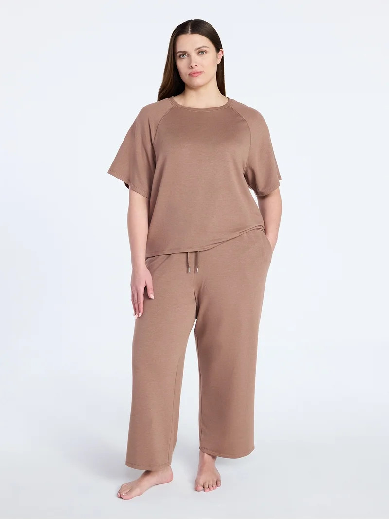 Joyspun Women's French Terry Lounge Sleep Short Sleeve Top and Capri Pants Set, 2-Piece, Sizes XS... | Walmart (US)