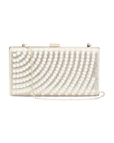Crystal Stones And Pearls Clutch Bag For Women | TJ Maxx