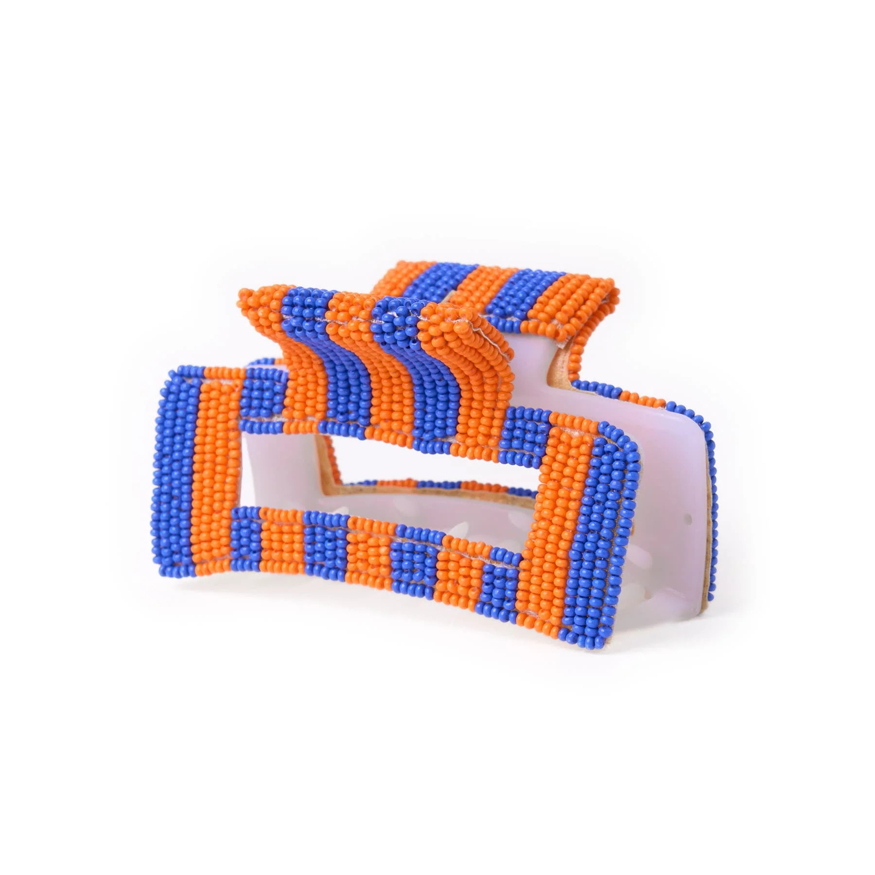 Game Day Striped Beaded Hair Claw Clip Blue + Orange | INK+ALLOY