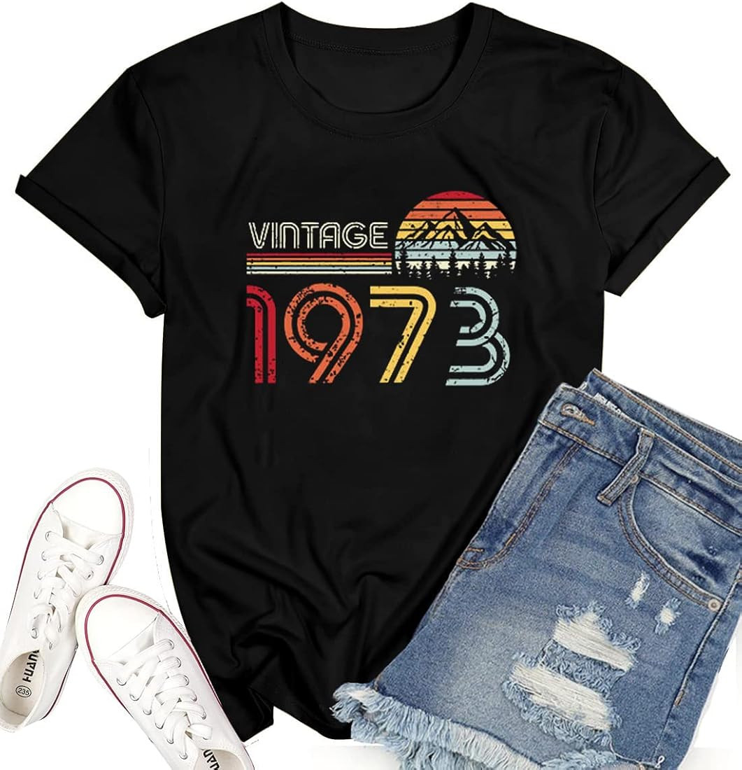 Tewmeu 1973 Vintage Shirt for Women 50th Birthday Gifts Funny Graphic Prints Tee Tops Short Sleev... | Amazon (US)