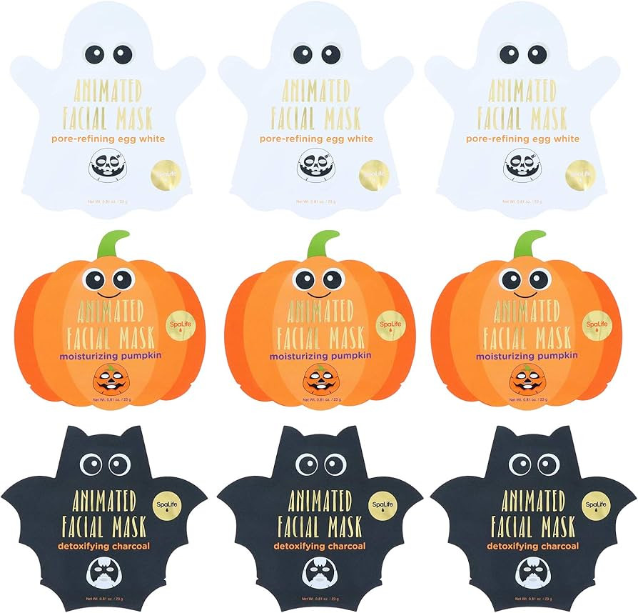 SpaLife Facial Mask Sheet Bundle - Pumpkin, Ghost, Bat - Halloween Character Mask Bundle - Face M... | Amazon (US)