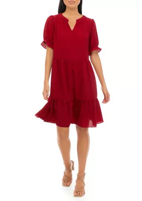 AGB Women's Puff Sleeve Tiered V-Neck Dress | Belk