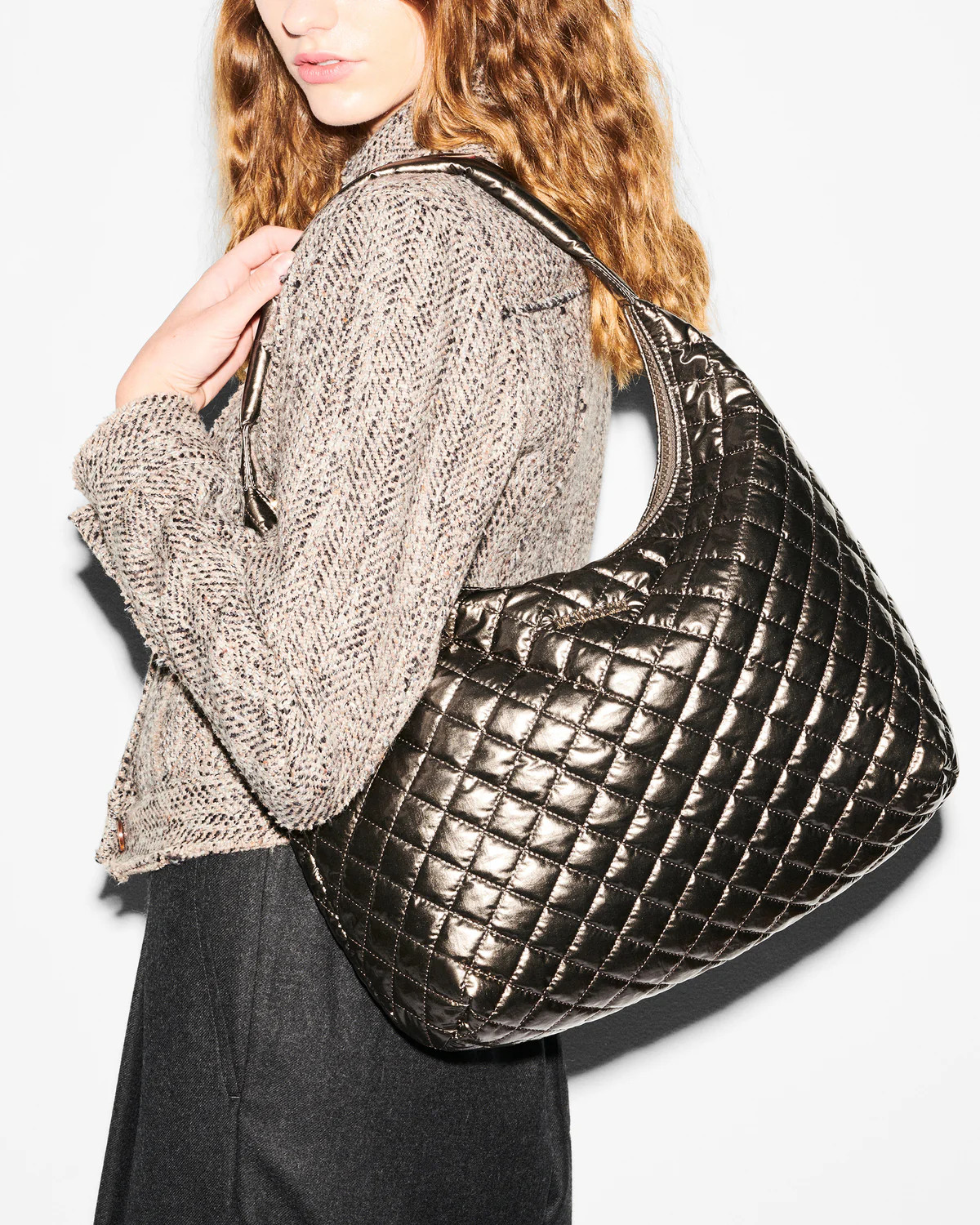 Large Metro Shoulder Bag in Moondust Metallic Lacquer | MZ Wallace | MZ Wallace