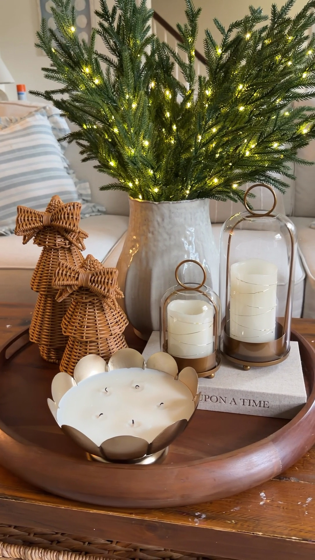 I’ve been eyeing these lit Norfolk pine branches forever and I finally got them and they’re SO GOOD. The quality is great, they have eight different light styles and they are very real-looking! I am also loving these rattan bow trees!

#LTKSeasonal #LTKHome