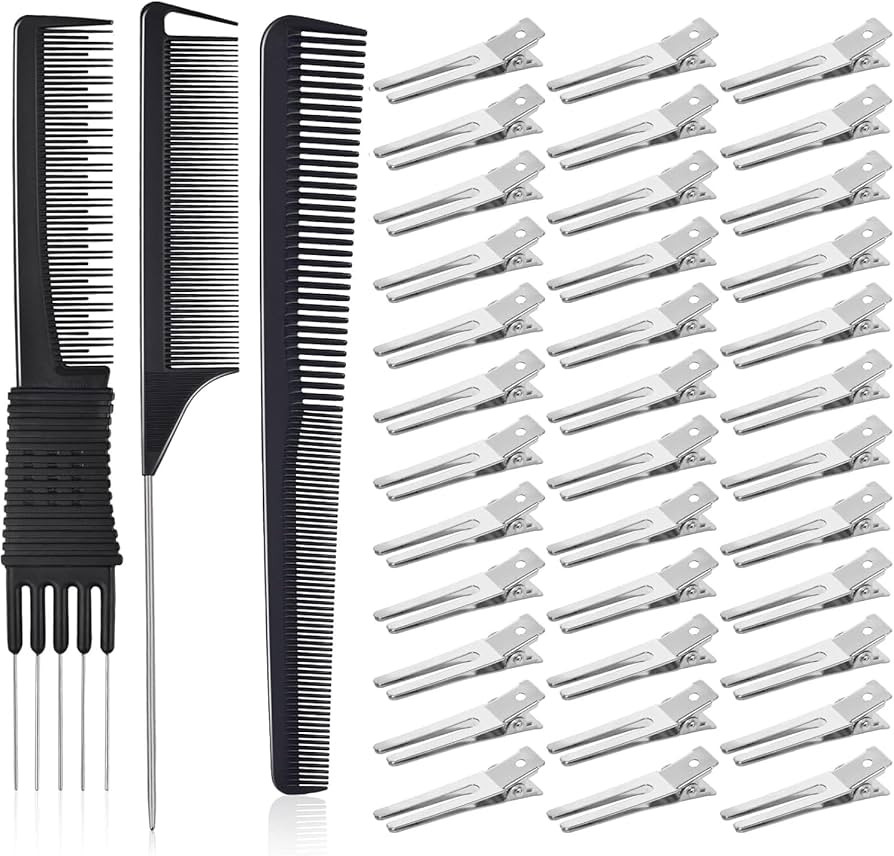 50Pcs Metal Hair Styling Clips, IKOCO Hairdressing Double Prong Hair Clips with 3 Parting Comb fo... | Amazon (US)