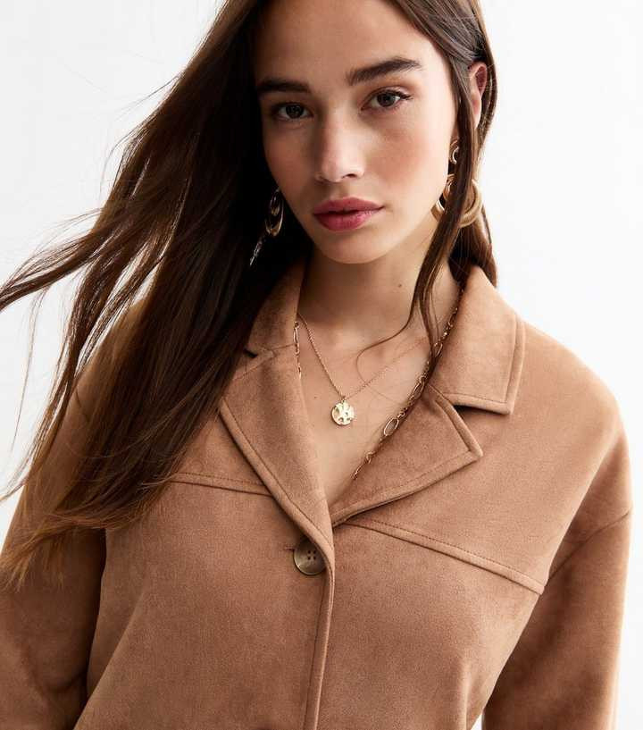 Tan Button Up Suedette Jacket 
						
						Add to Saved Items
						Remove from Saved Items | New Look (UK)