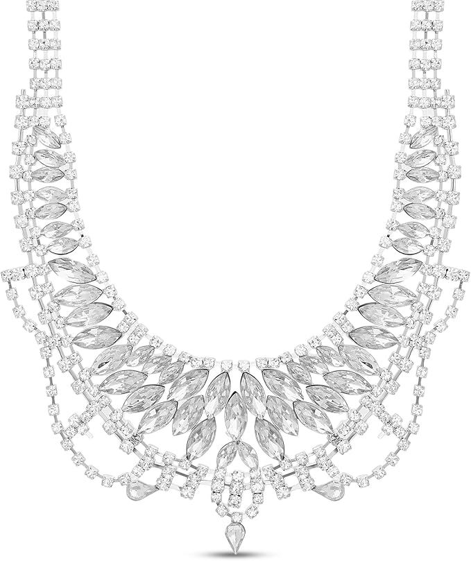 Steve Madden Rhodium Plated Marquis Crystal Bib Statement Necklace for Women | Amazon (US)