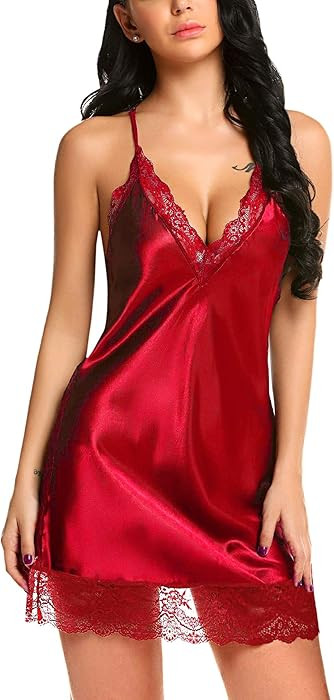 Avidlove Women Lingerie Satin Lace Chemise Nightgown Sexy Full Slips Sleepwear | Amazon (US)