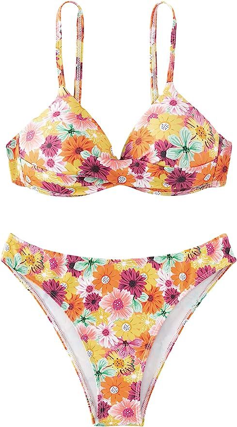 SHENHE Women's Bikini Set Two Piece Floral Print Push Up Swimsuits | Amazon (US)