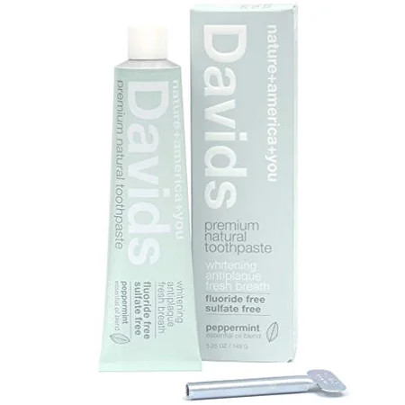 Davids Natural Toothpaste, Whitening, Antiplaque, Fluoride Free, SLS Free, Peppermint, 5.25 OZ Metal | Walmart (US)