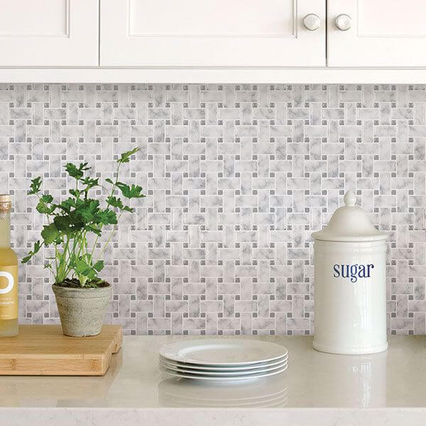 Basketweave Carrara Peel & Stick Backsplash | WallPops
