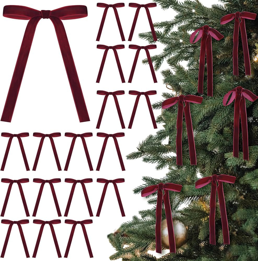 24 Pcs Velvet Bows Christmas Tree Ornaments Vintage Velvet Ribbon Bows for Tree Garland Wreath In... | Amazon (US)