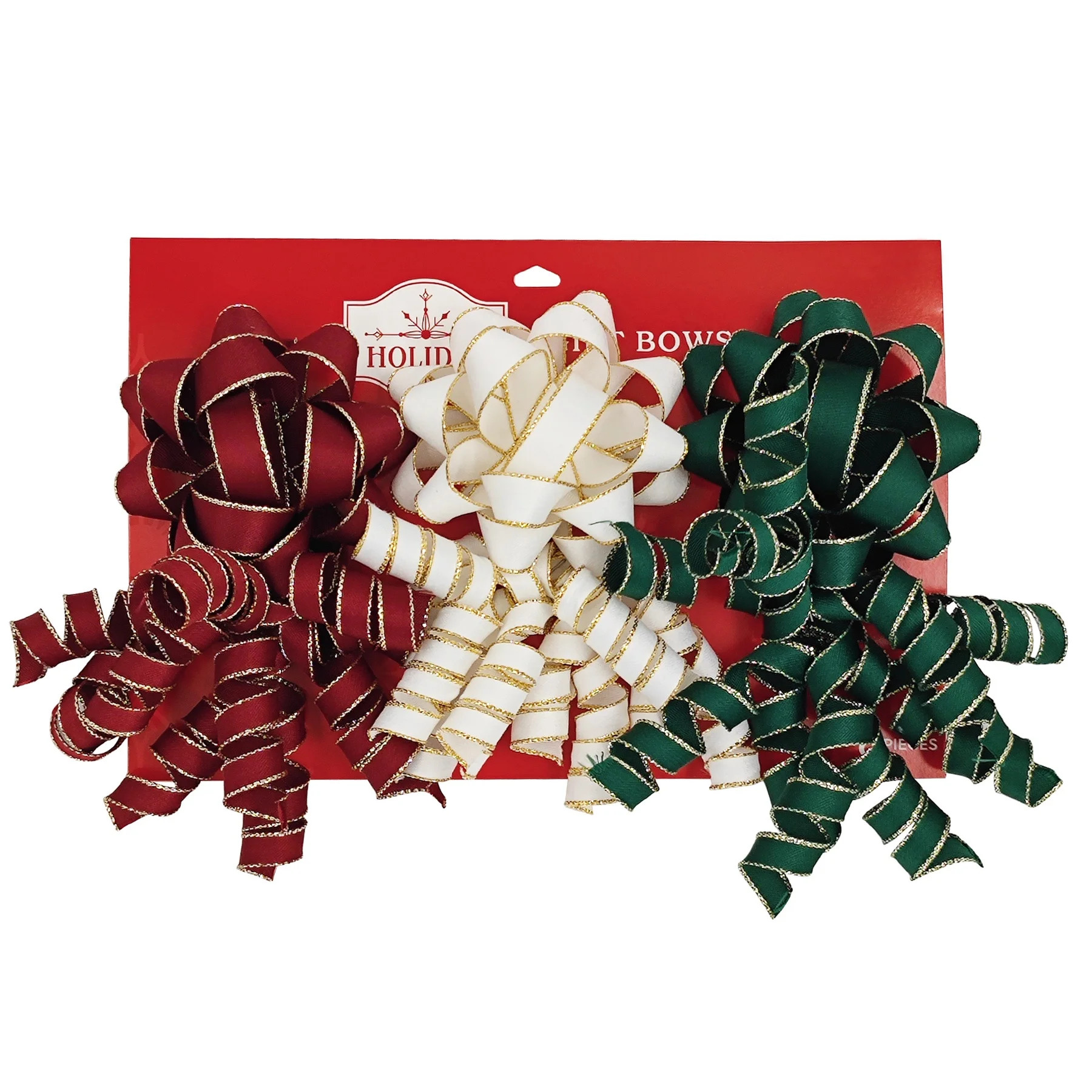 Red, Ivory, and Green Christmas Fabric Gift Bows, 6 Count, by Holiday Time | Walmart (US)