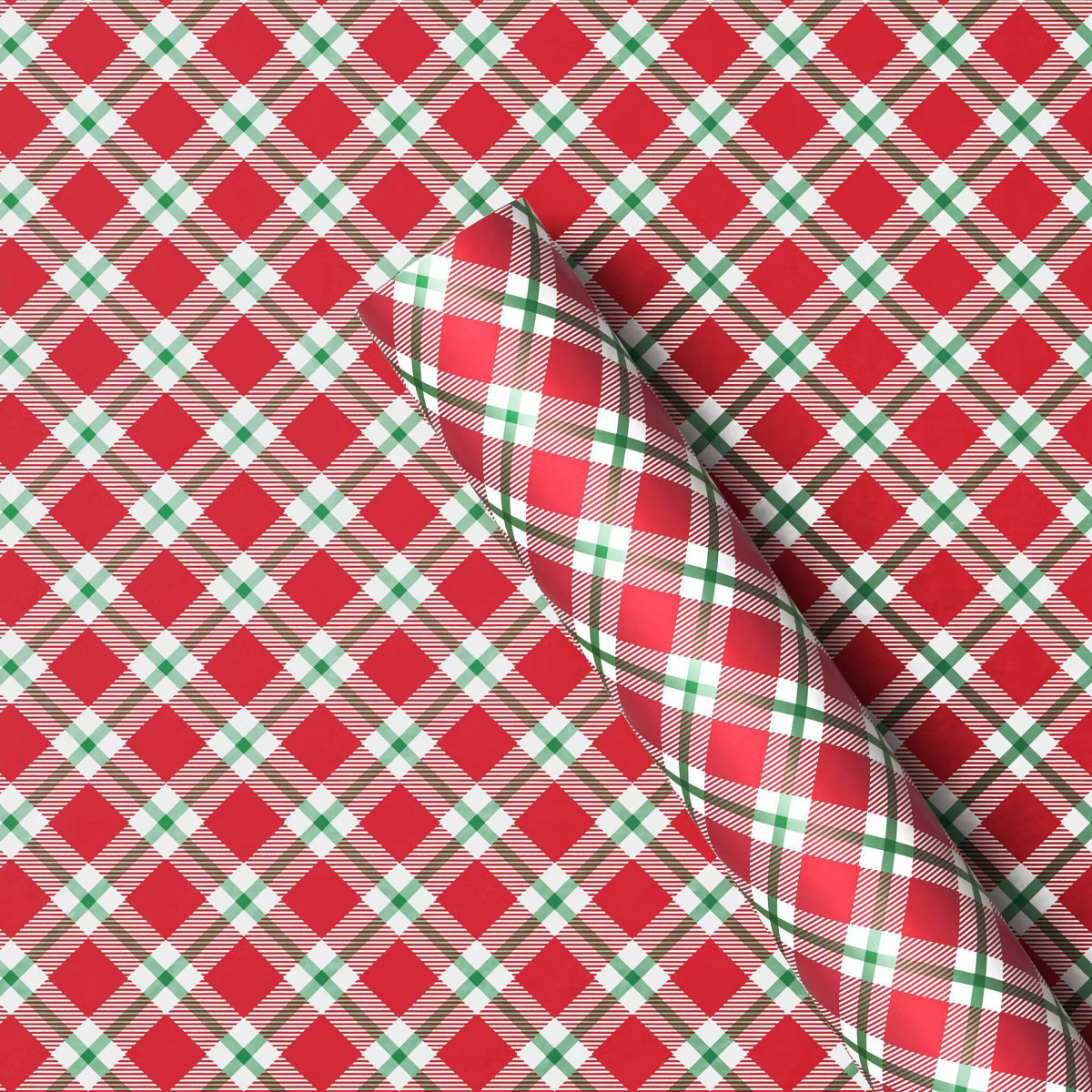 220 sq ft Plaid Christmas Gift Wrap Red/Green - Wondershop™: Classic Patterns, 66' Length | Target