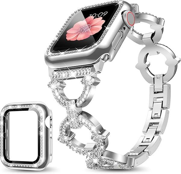 Mesime Compatible with Apple Watch Band 38mm 40mm 41mm 42mm 44mm 45mm 46mm, Women Bling Jewelry B... | Amazon (US)