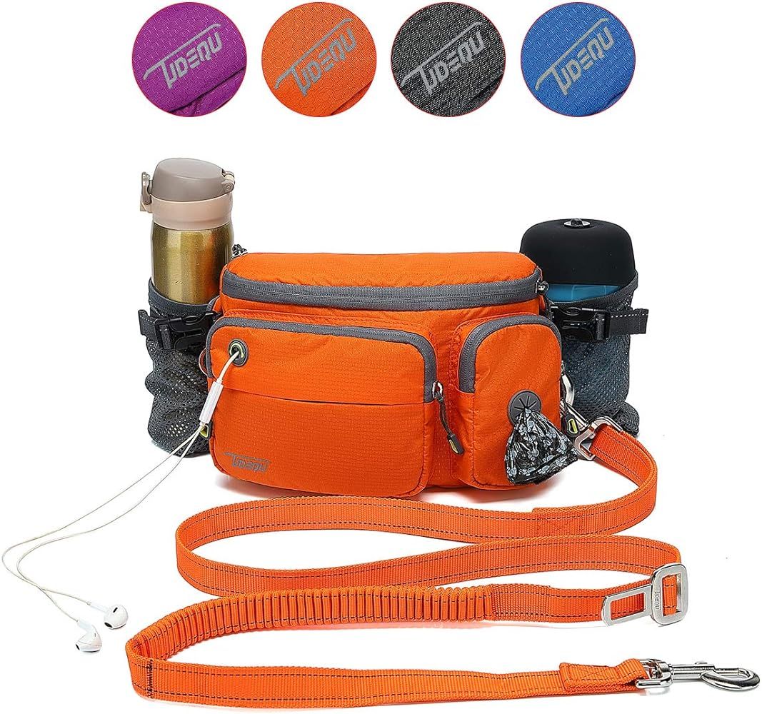 4-IN-1 Hand Free Reflective Dog Leash with Waist Bag Car Seat Belt Buckle | Amazon (US)