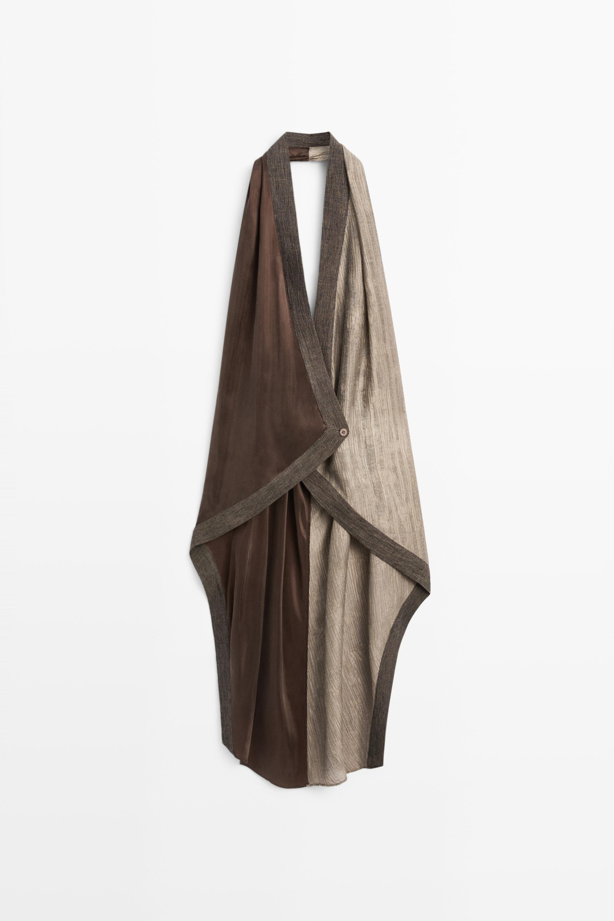 Top fluide croisé en tissu combiné | Massimo Dutti FR