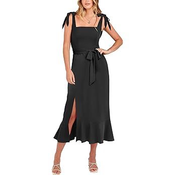 ANRABESS Women's Elegant Bridesmaid Dresses Square Neck Ruffle Split Midi Formal Dress for Weddin... | Amazon (US)