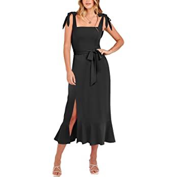 ANRABESS Women's Elegant Bridesmaid Dresses Square Neck Ruffle Split Midi Formal Dress for Weddin... | Amazon (US)