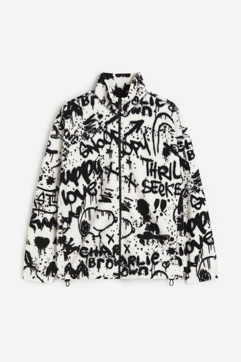 Oversized Fit Teddy jacket - White/Snoopy - Men | H&M GB | H&M (UK, MY, IN, SG, PH, TW, HK)