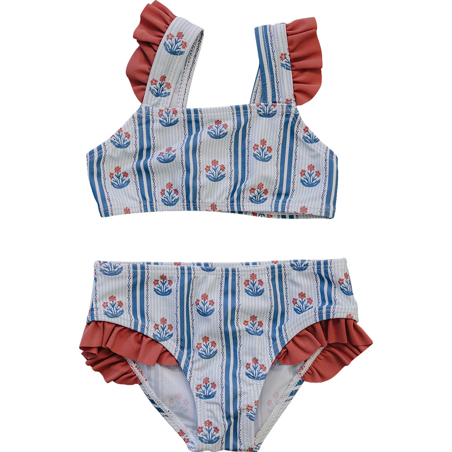 Block Print Floral Ruffle Bikini Set | Mebie Baby