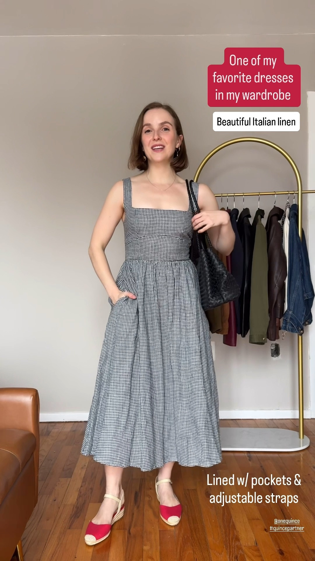 One of my most worn dresses, Italian linen lined w/ pockets. Wearing xs 365 day free returns & shipping #quincepartner @onequince
