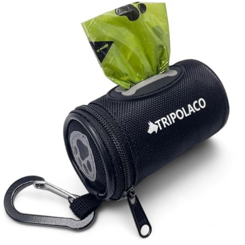 TRIPOLACO Dog Poop Bag Holder for Leash, Easy Release Doggie Poop Bag Dispenser, Fits Most Standard Poo Bags, Soft Fabric Dog Waste Bag Holder with Carabiner Clip, Compatible with All Leashes, Black | Amazon (US)