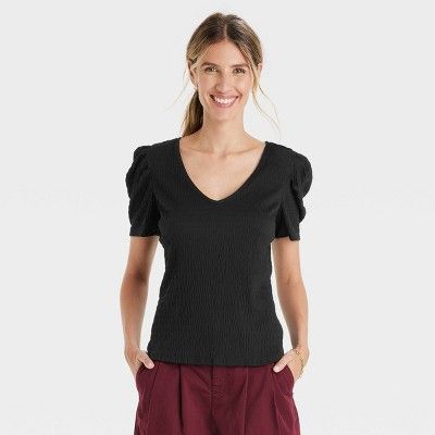 Women's Puff Short Sleeve V-Neck Top - A New Day™ | Target