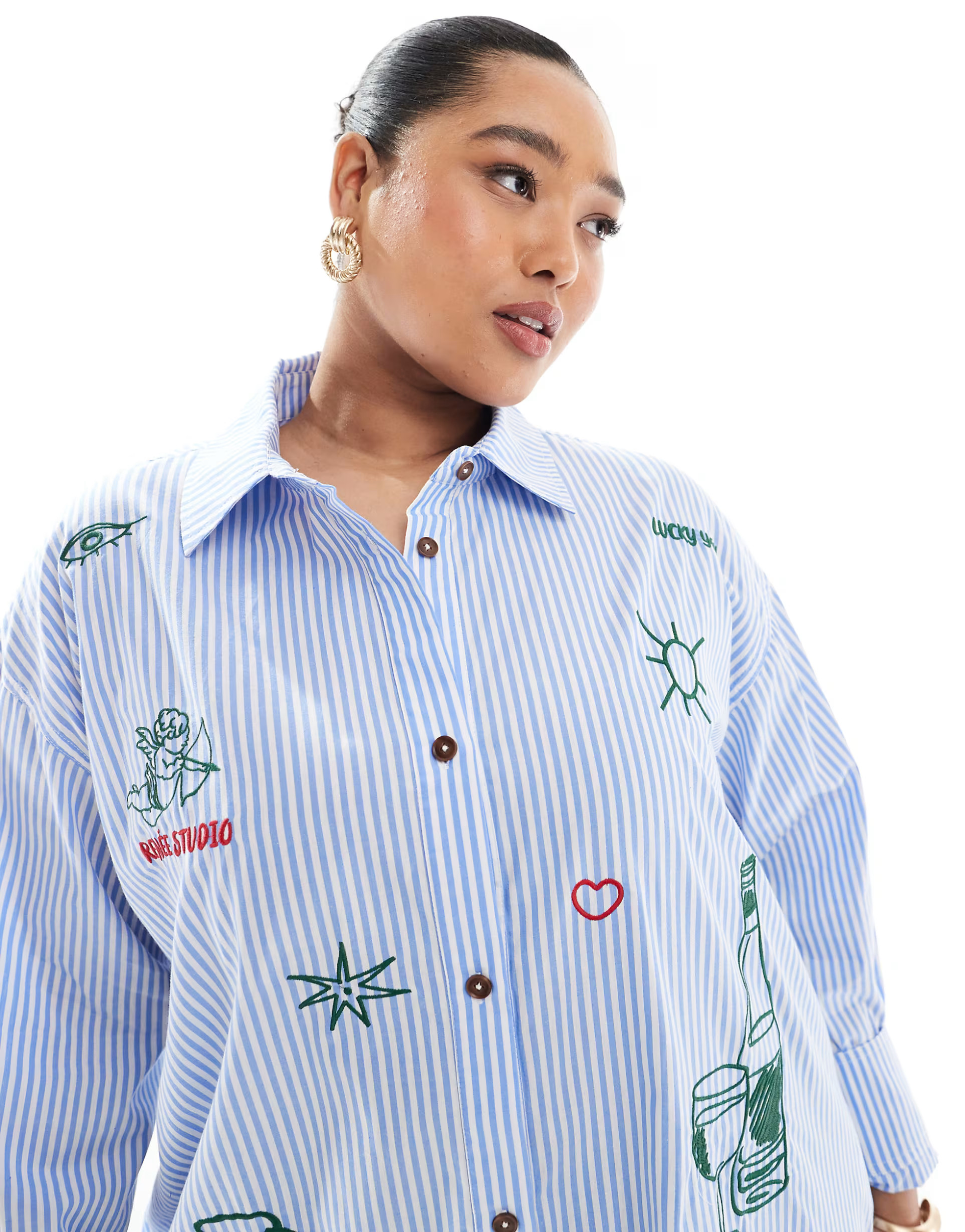 Renee Studio exclusive embroidered detail shirt in blue stripe | ASOS (Global)