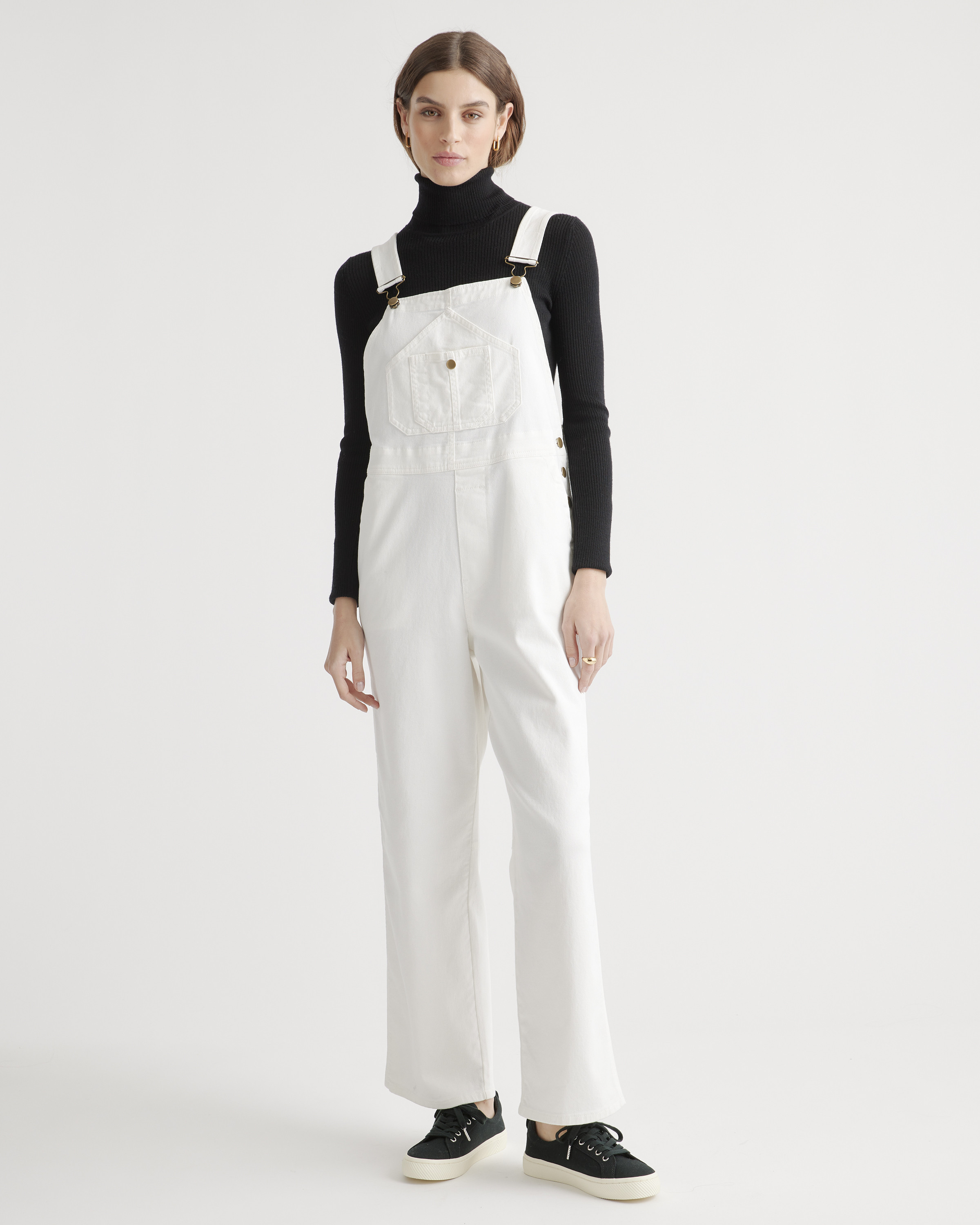 Quince | Women's Organic Stretch Cotton Twill Relaxed Overalls in Ivory, Size Medium, Organic Cotton | Quince