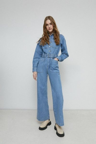 Denim Utility Detail Wide Leg Boilersuit | Debenhams UK