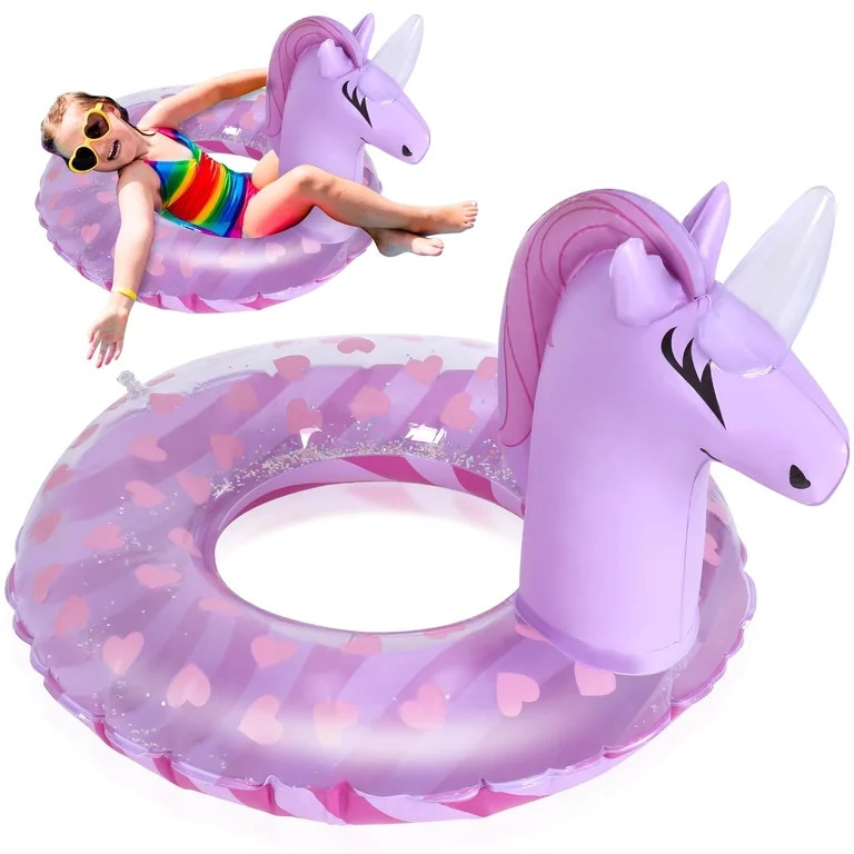 Hengguang Inflatable Pool Float Kids, Unicorn Swimming Ring with Glitters, Summer Outdoor Water L... | Walmart (US)