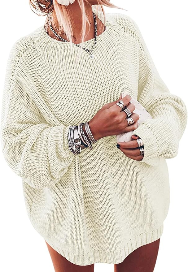 Ugerlov Women's Oversized Sweaters Batwing Sleeve Mock Neck Jumper Tops Chunky Knit Pullover Swea... | Amazon (US)