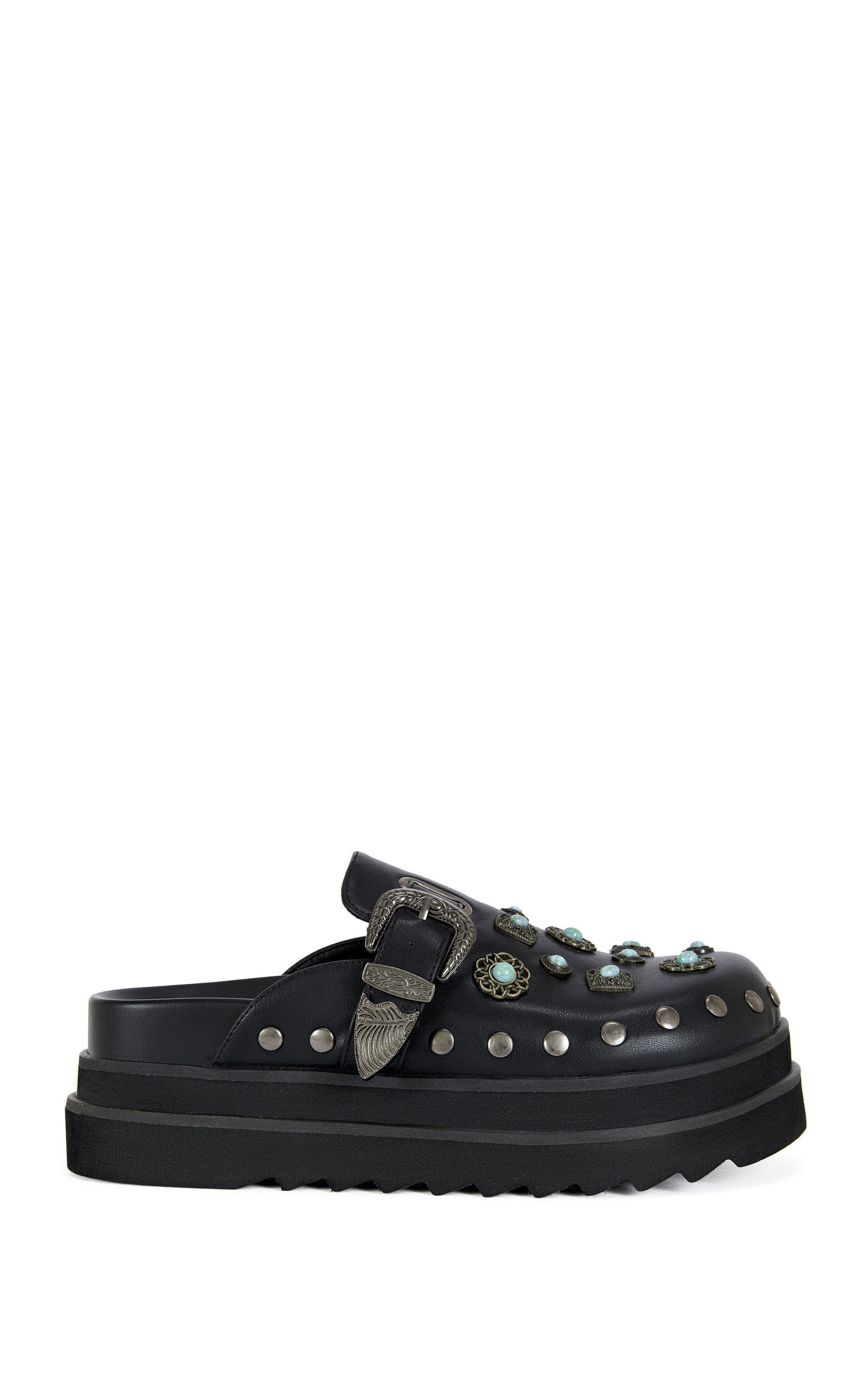AZALEA WANG Women's Mavis Faux Leather Black Western Flatform Mules - Size 11 | PacSun
