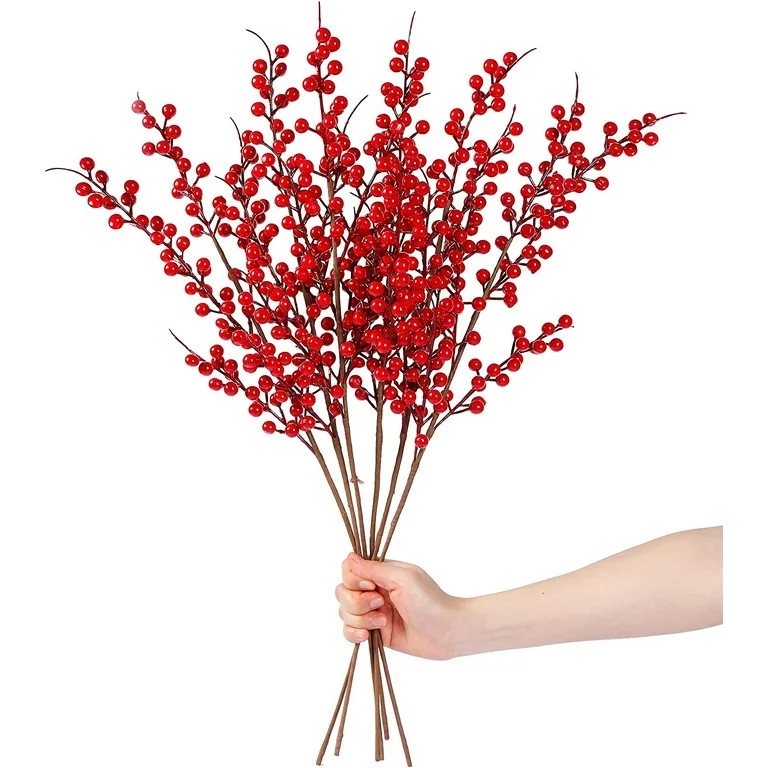 6 Pack Artificial Red Berry Stems Christmas Red Berries Holly Berry Branches 25.2 Inches Fake Bur... | Walmart (US)