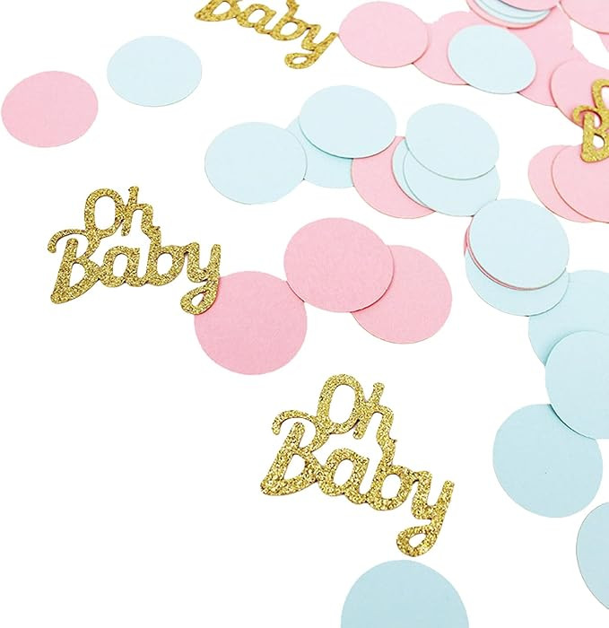Gender Reveal Decorations Paper Confetti, Pink Blue Round Paper Confetti, Gold Baby Paper Confett... | Amazon (US)