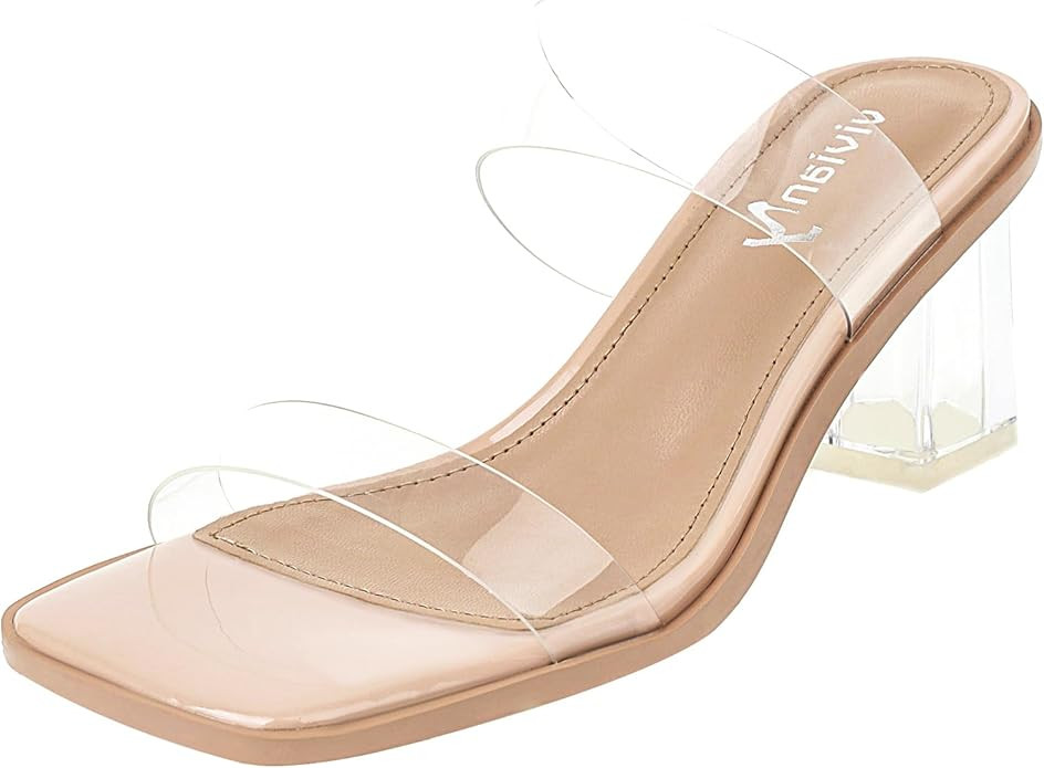 vivianly Womens Clear Heels Sandals Transparent Chunky Heels Backless Open Toe Slip on Mules Heel... | Amazon (US)