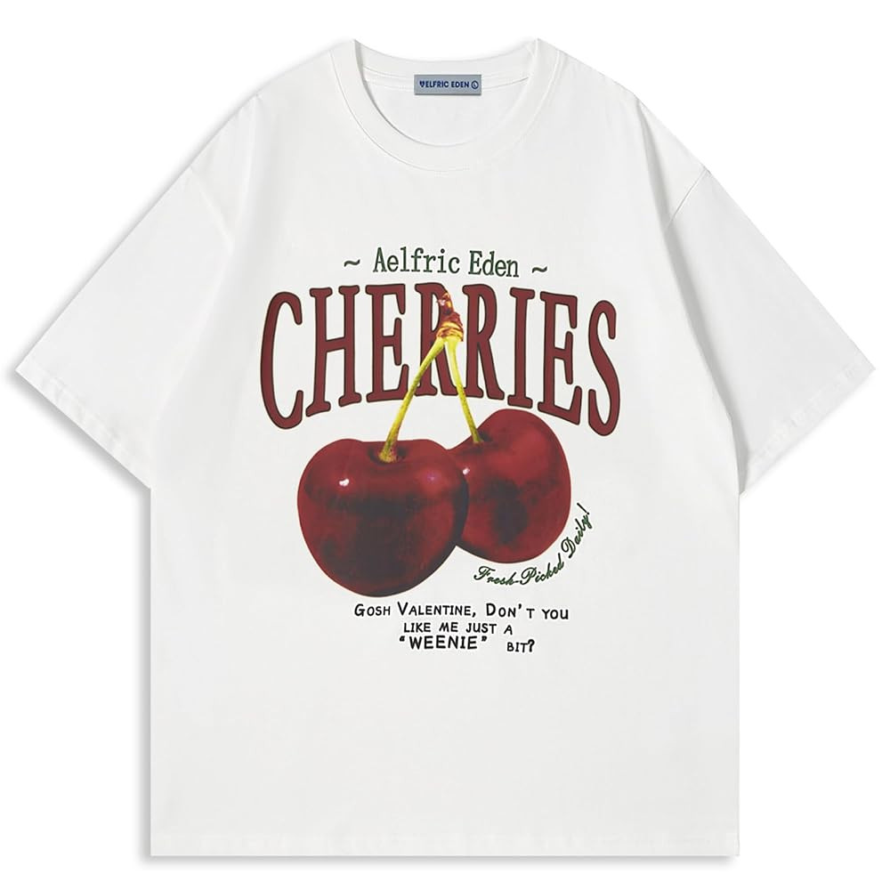 Aelfric Eden Oversized Graphic Tees Unisex Cherries Print T Shirts Casual Summer Short Sleeve Top... | Amazon (US)
