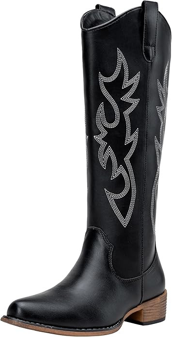 Jeossy Women's Cowboy Boots Embroided Western Cowgirl Boots Round Toe Knee High Pull on Wide Calf... | Amazon (US)
